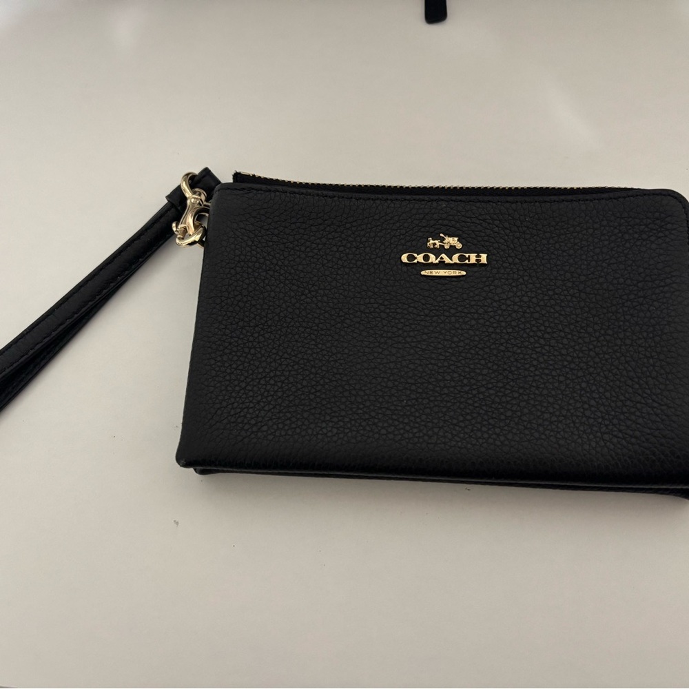 Coach Black Leather Wristlet with Gold Hardware